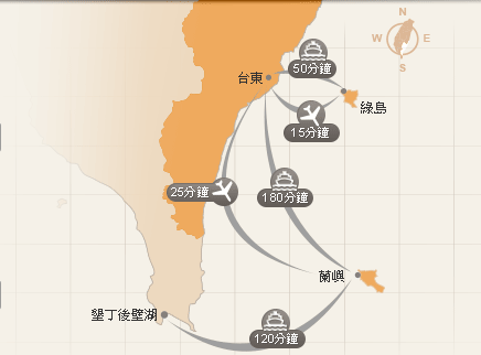 綠島、蘭嶼在地圖上的地理位置